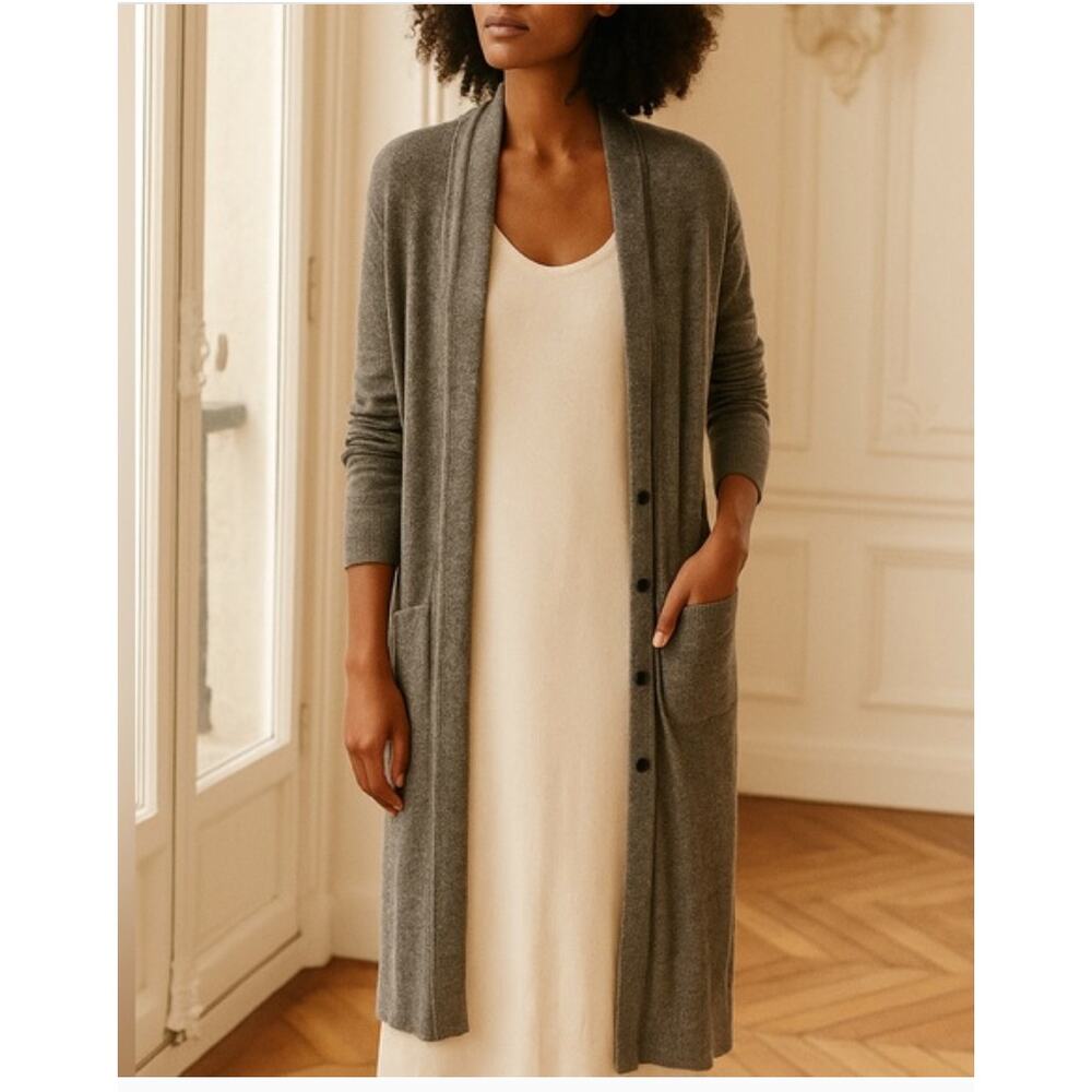 Vince Women's Long Linen Blend Sweater Gray XS Capsule Spring Layer Vacation